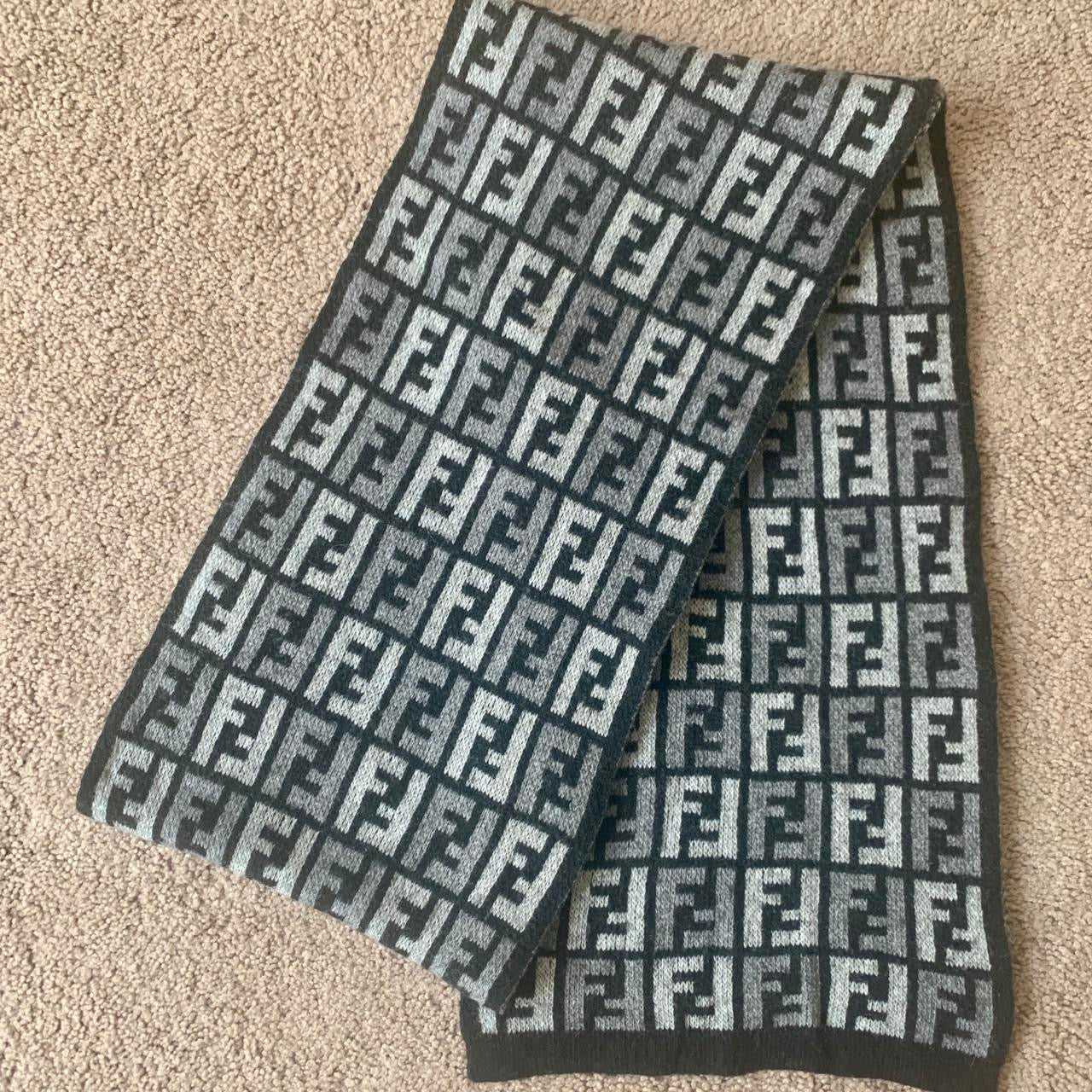 Authentic Fendi unisex double sided monogram wool and cashmere scarf