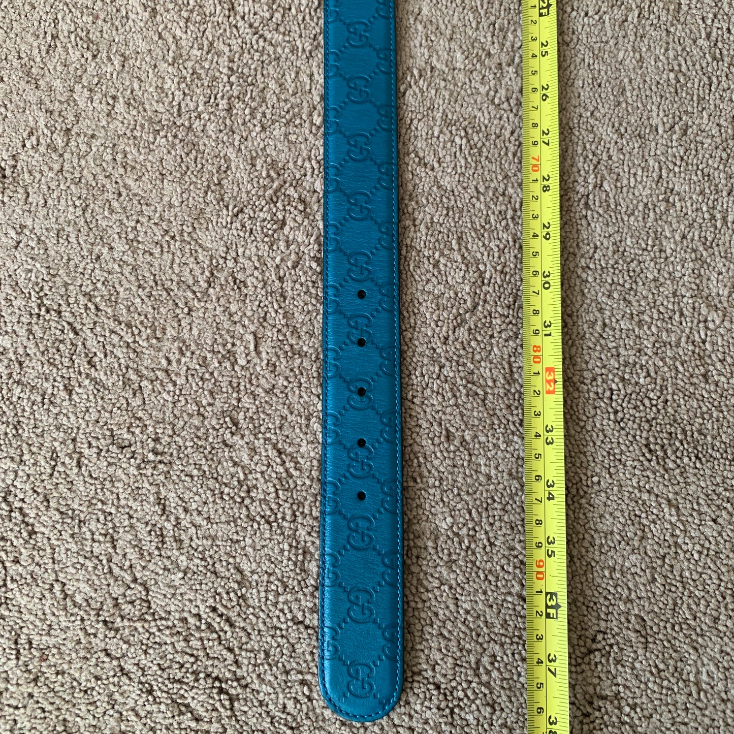 Authentic Gucci GG monogram brilliant blue leather belt
