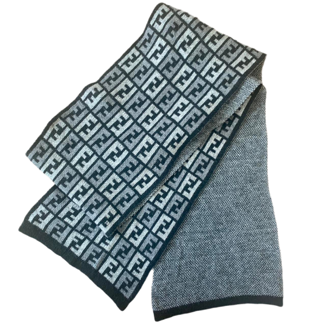 Authentic Fendi unisex double sided monogram wool and cashmere scarf
