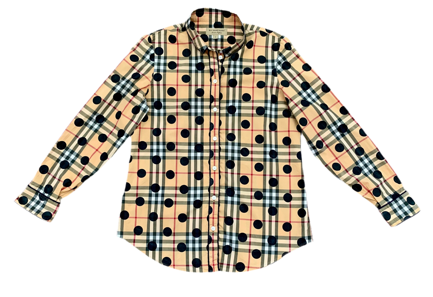 Rare authentic Burberry cotton check blouse with black dots size S