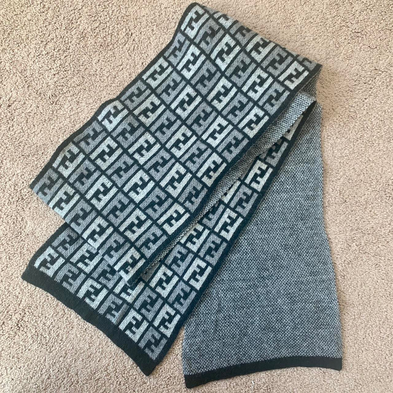 Authentic Fendi unisex double sided monogram wool and cashmere scarf