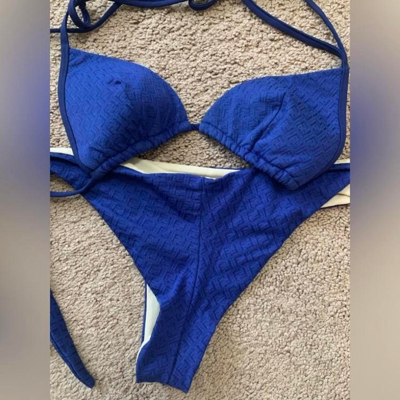 Authentic Fendi FF monogram women’s swimwear bikini set in blue color