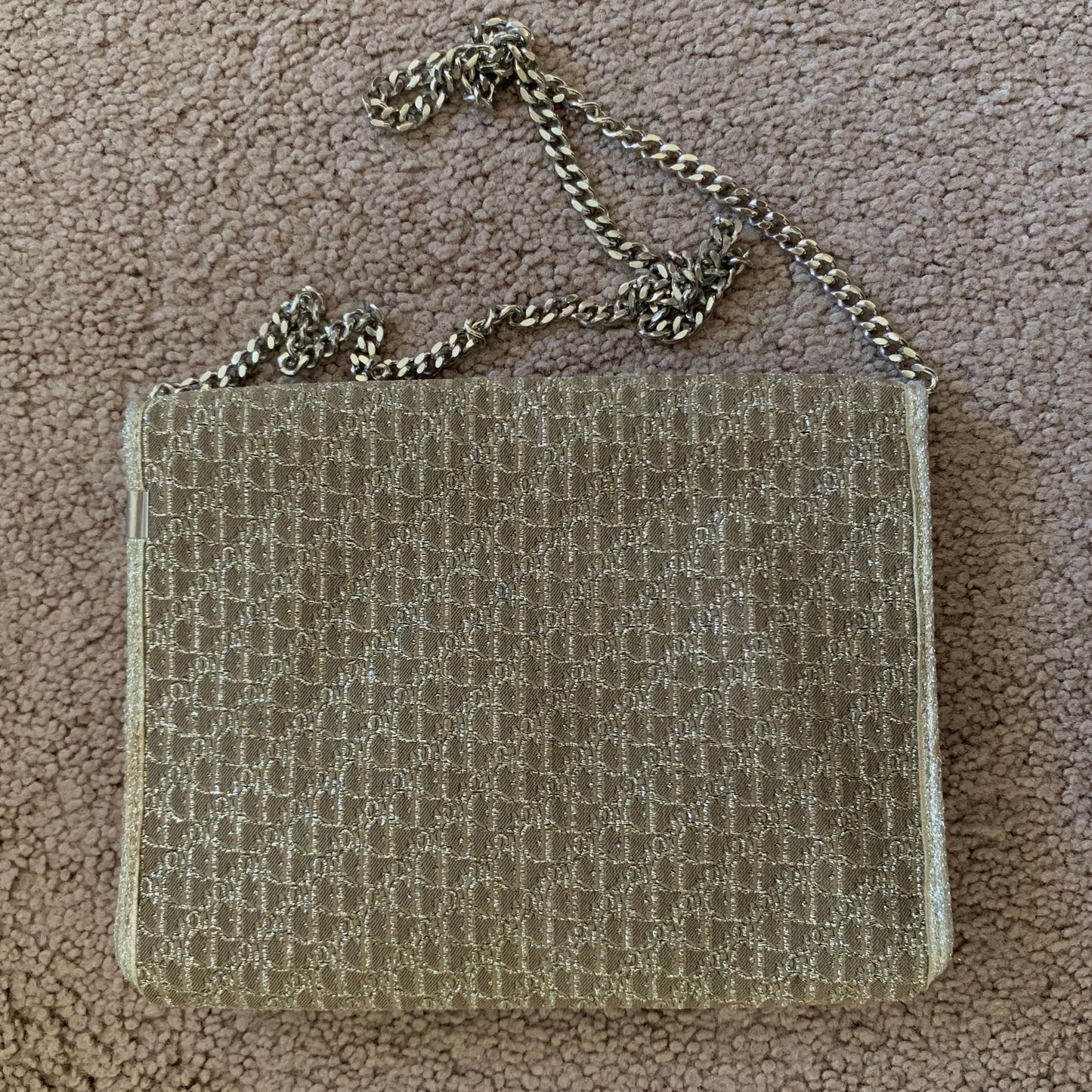 D1006 Christian Dior trotter oblique light gold and champagne color evening bag