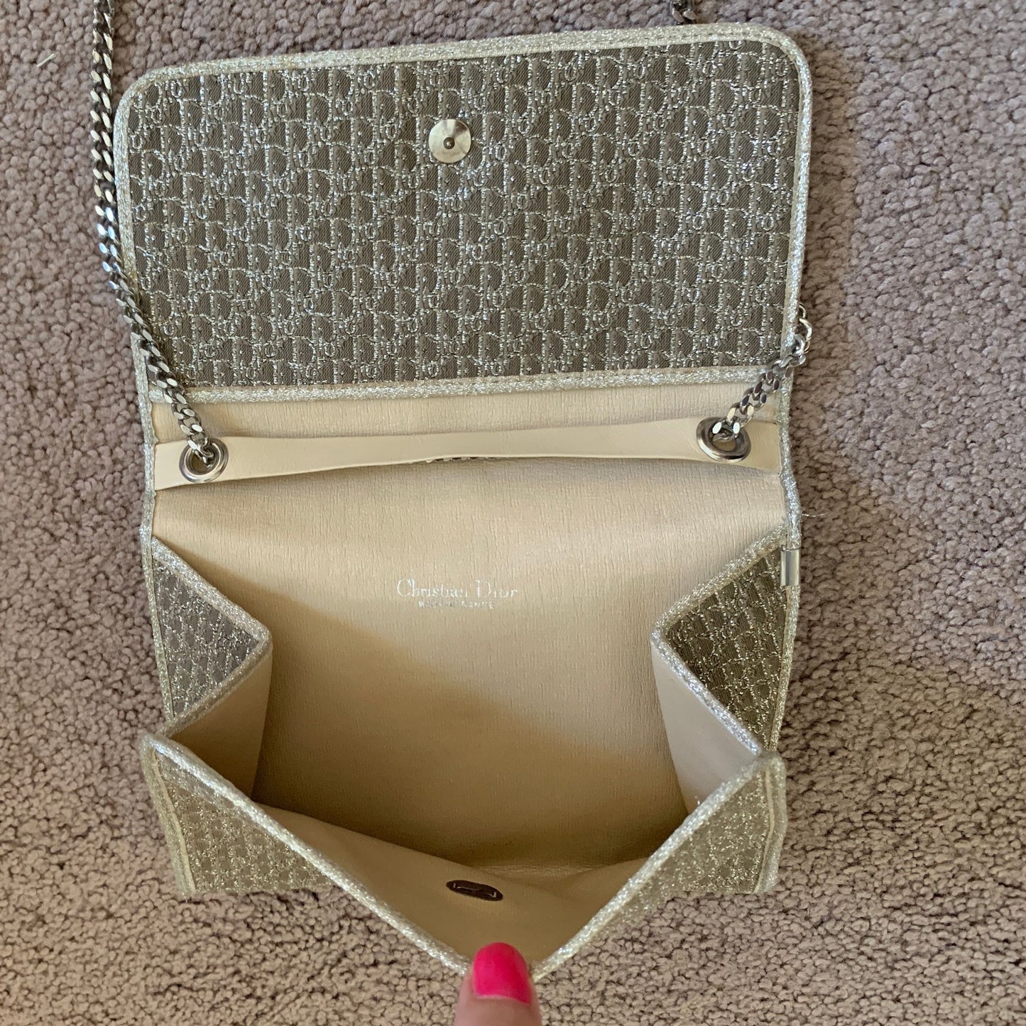 D1006 Christian Dior trotter oblique light gold and champagne color evening bag