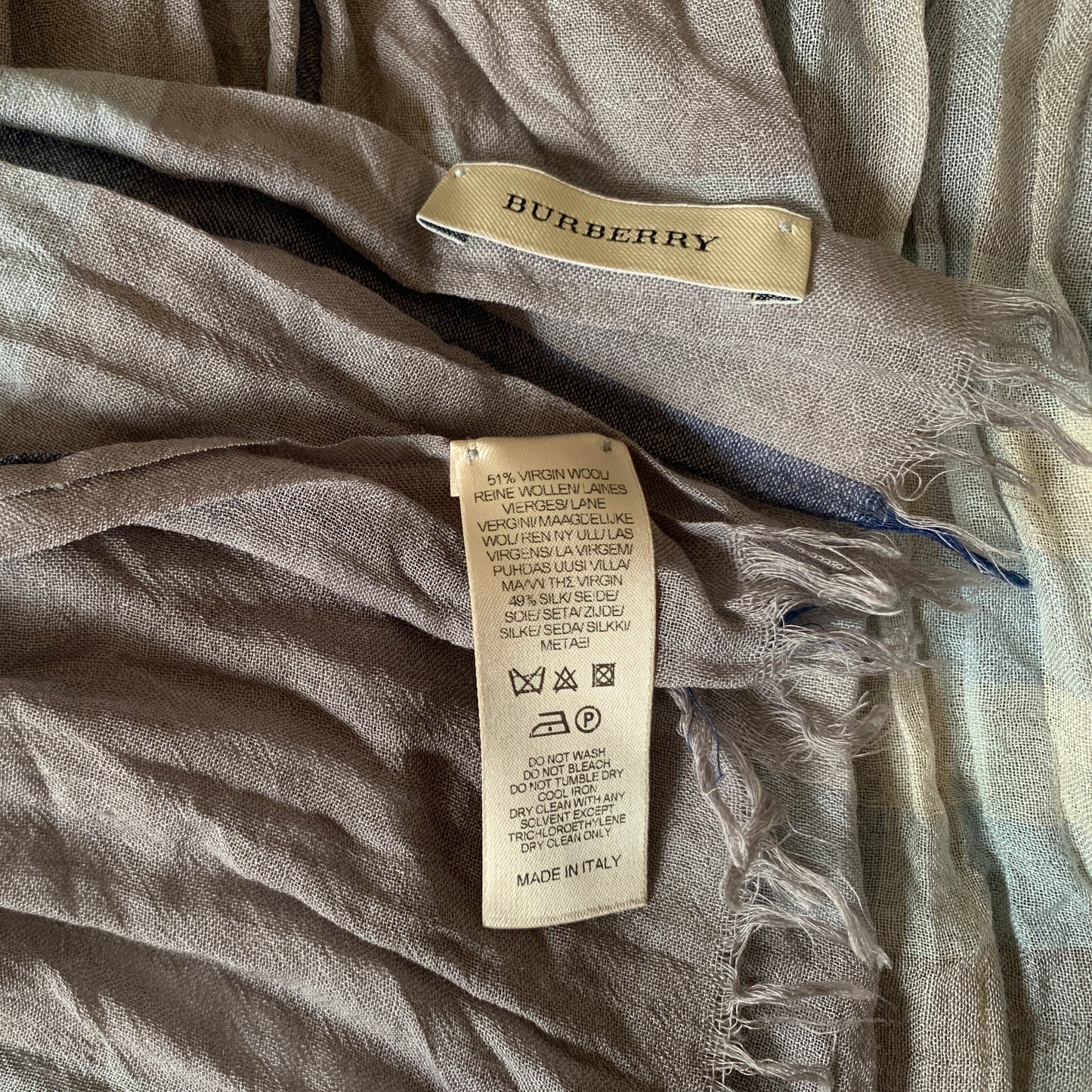 Authentic Burberry unisex long check wool and silk scarf