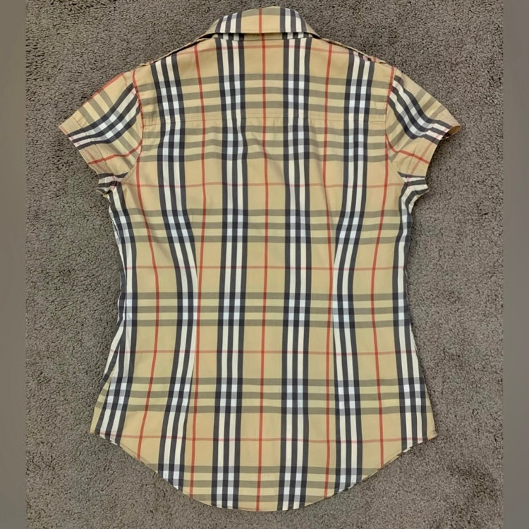 Authentic Burberry iconic check women’s short sleeve shirt in cotton size S