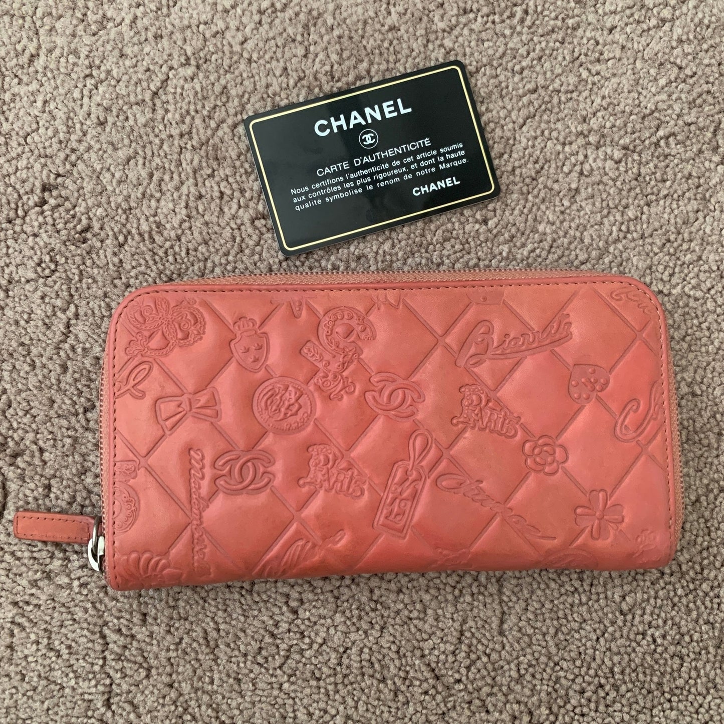 CC1008 rare Chanel women's pink zippy long leather wallet