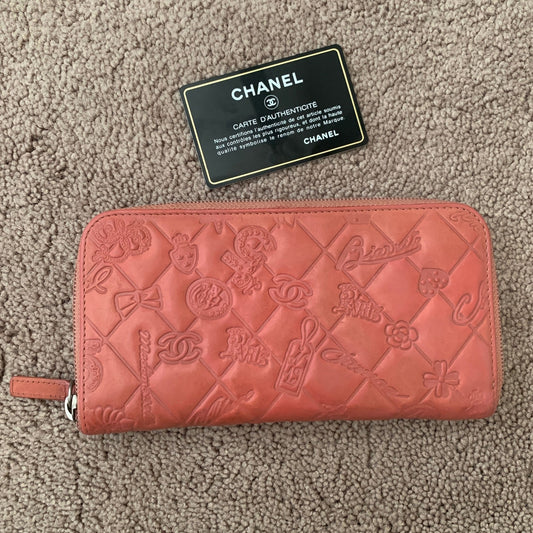 CC1008 rare Chanel women's pink zippy long leather wallet