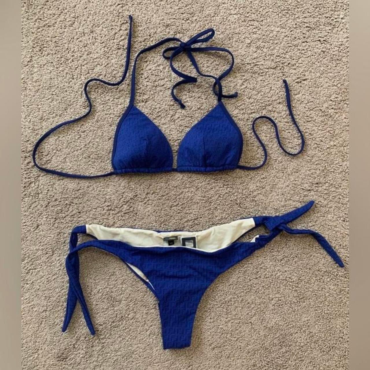 Authentic Fendi FF monogram women’s swimwear bikini set in blue color