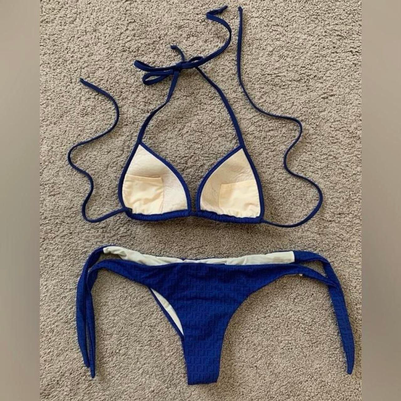 Authentic Fendi FF monogram women’s swimwear bikini set in blue color