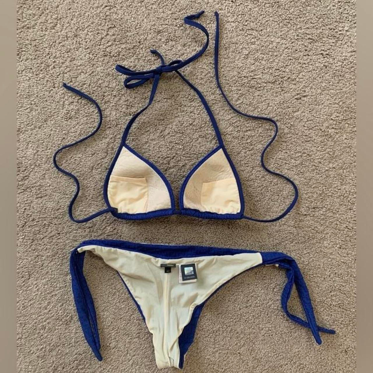 Authentic Fendi FF monogram women’s swimwear bikini set in blue color