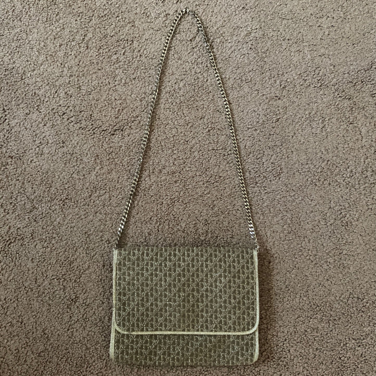 D1006 Christian Dior trotter oblique light gold and champagne color evening bag