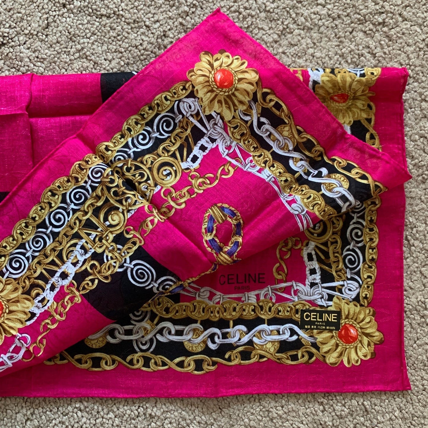 CL1022 Celine New unused cotton scarf handkerchief foulard