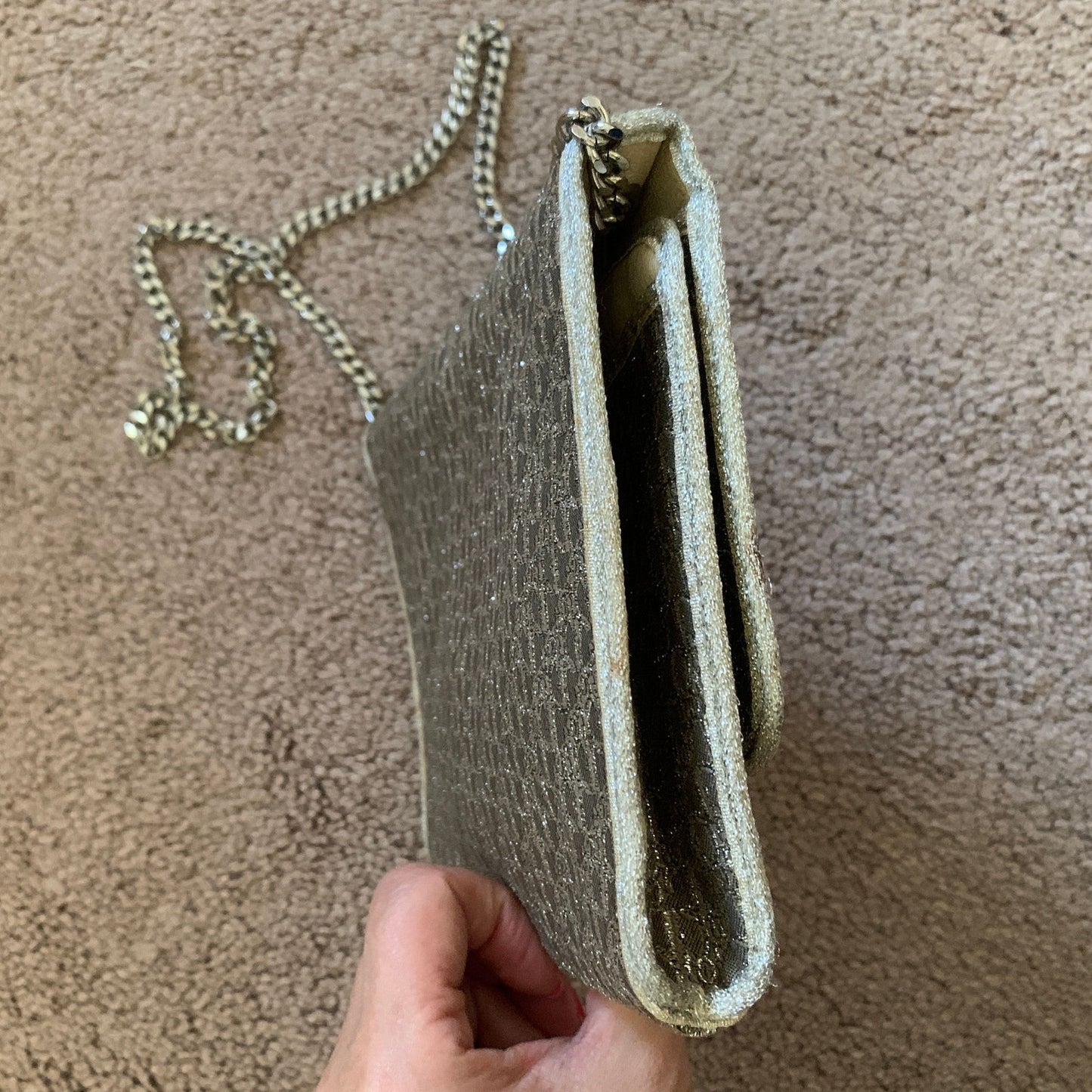 D1006 Christian Dior trotter oblique light gold and champagne color evening bag